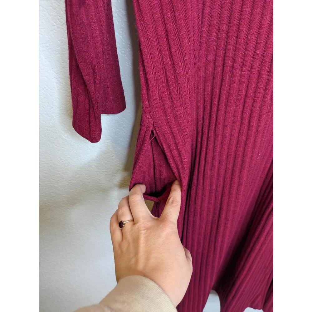 Susan Graver Ribbed Button Front Midi Dress Berry Red Size Large Petite - Picture 5 of 5